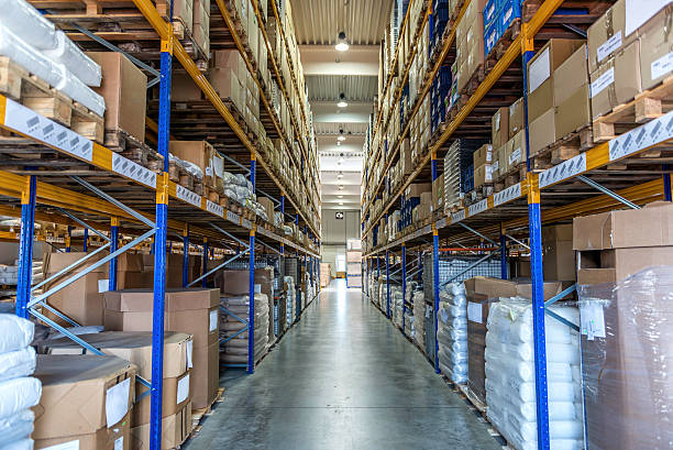 Color image of distribution warehouse in huge factory.